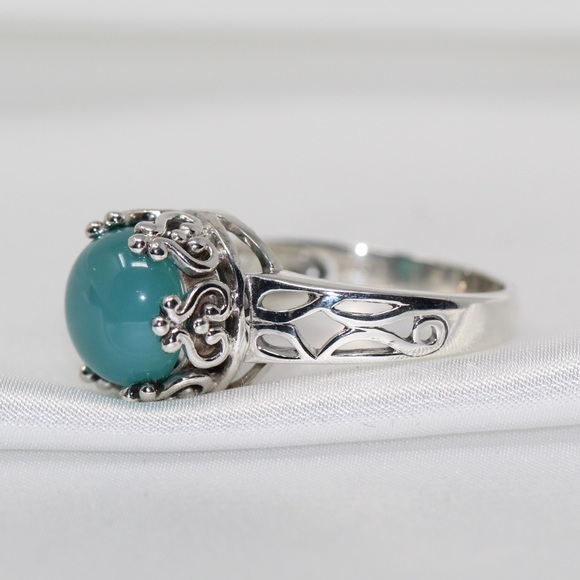 Handmade Sterling Silver - Blue Chalcedony Pool of Light Crowned Ring - size 9 - Picture 5 of 9